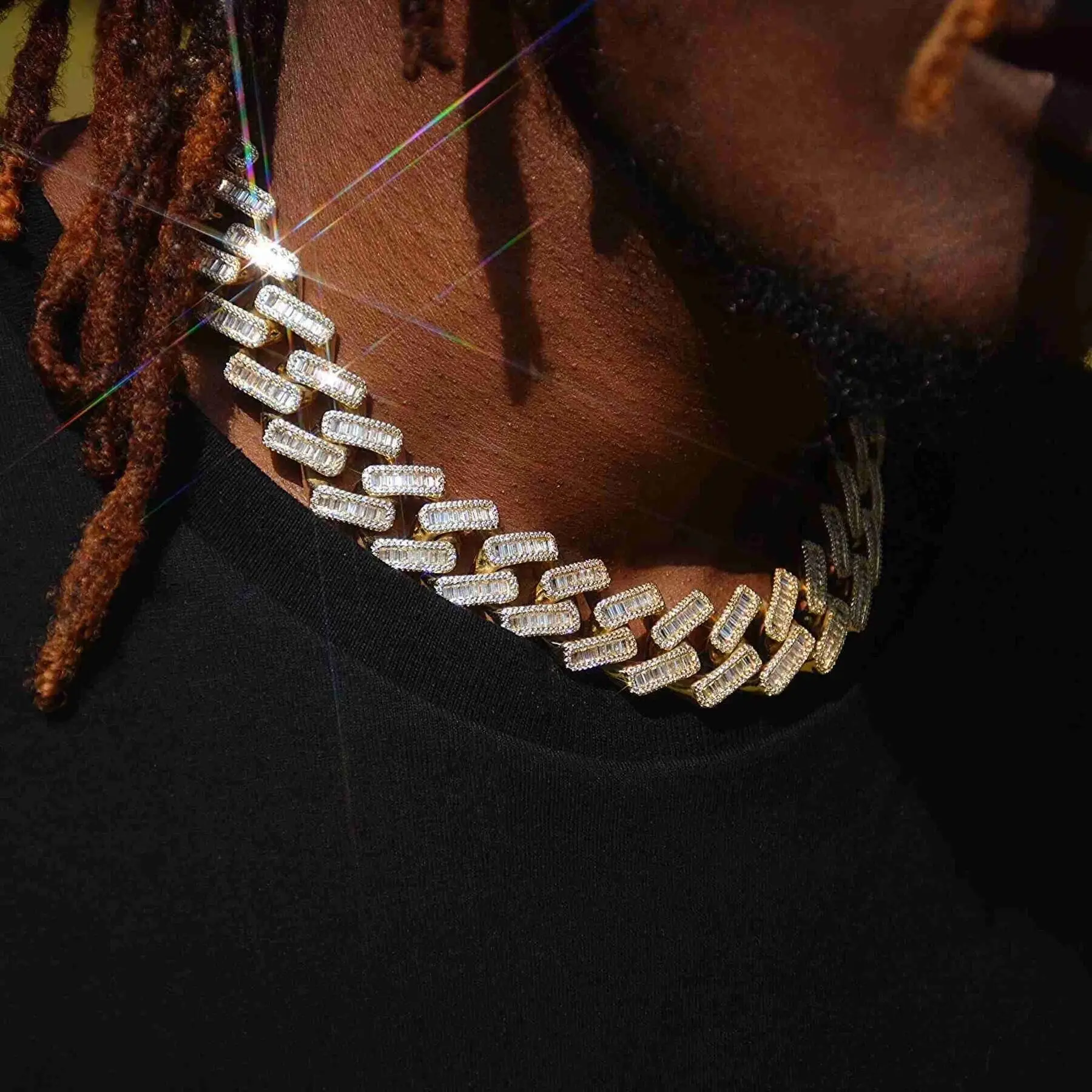 

Iced out men cuban chain necklace for hip hop rock jewelry with cz paved wholesale statement necklace jewelry for boys