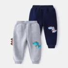 Модные осенне-зимние теплые спортивные брюки для маленьких мальчиков с мультипликационным принтом динозавра, детские спортивные штаны # g4