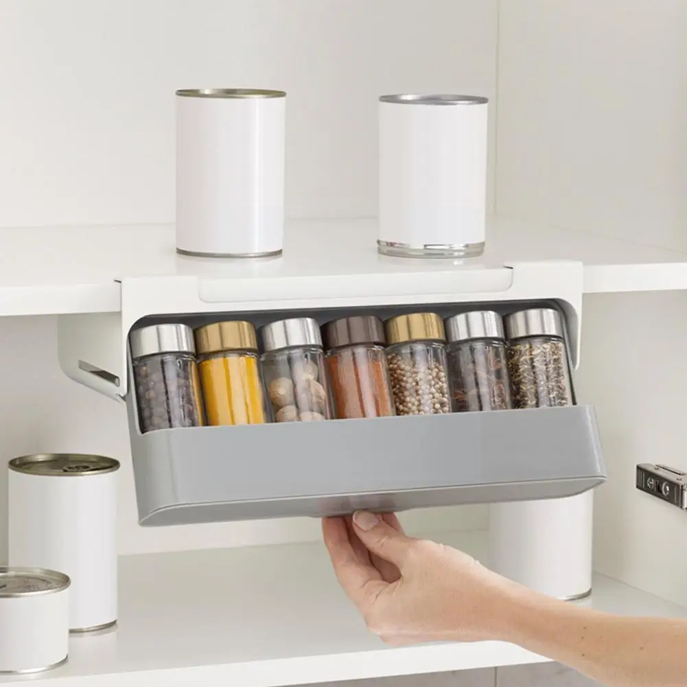 

Home Kitchen Self-adhesive Wall-mounted Under-Shelf Rack Spice Supplies Storage Spice Organizer Bottle Storage Kitchen L3U4
