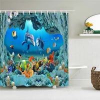 high quality cartoon fish dolphin printing fabric shower curtain bathroom waterproof ocean life bath curtains decor with hooks
