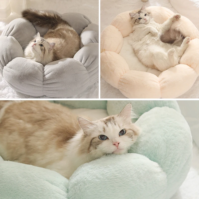 Casa para Pequeno Filhote de Cachorro Petal Forma Cama Quente Gato Médio Grande Cão Macio Lavável Casa Canil Lavagem Pet