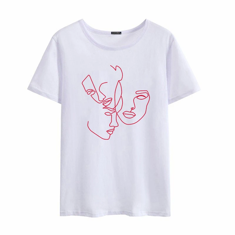 

Ladies Abstract Line Print Summer Ladies Harajuku Graphic aesthetic Short Sleeve Fashion Fun Retro Top summer Women T-shirt
