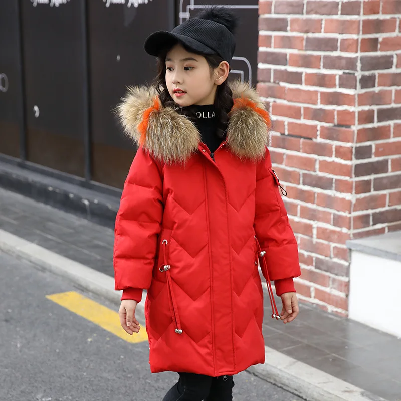 

LazyChild Korean Version Winter Children's Down Jacket Girl Big Children Thickened Hooded Children Medium Long Down Jacket