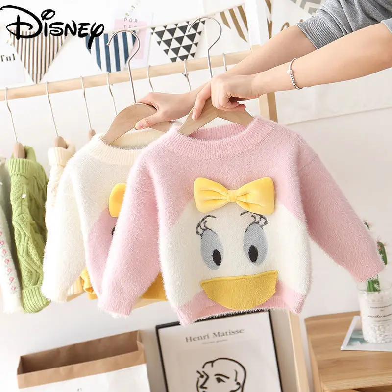 

Милый мультяшный флисовый свитер с имитацией маргариток из мультфильма Disney, простой и удобный пуловер, свитер, Детский свитер