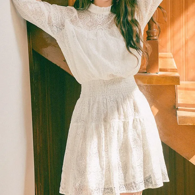 Женское кружевное платье трапециевидной формы элегантное белое/черное в