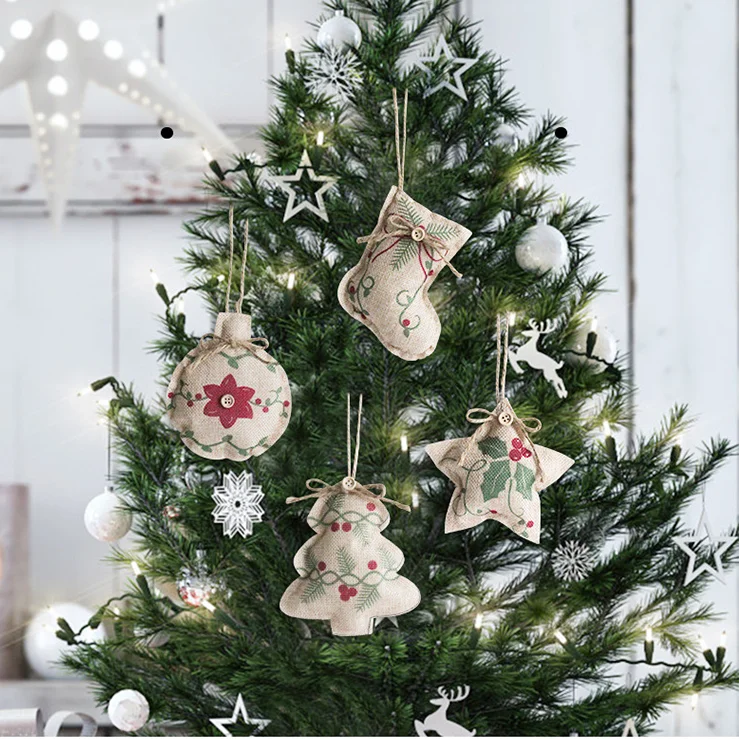

Christmas Pendant, ChristmasPrintedLinen Five-pointed StarSocks,ChristmasTree Ornaments,Children's Gifts,HolidayPartyDecorations