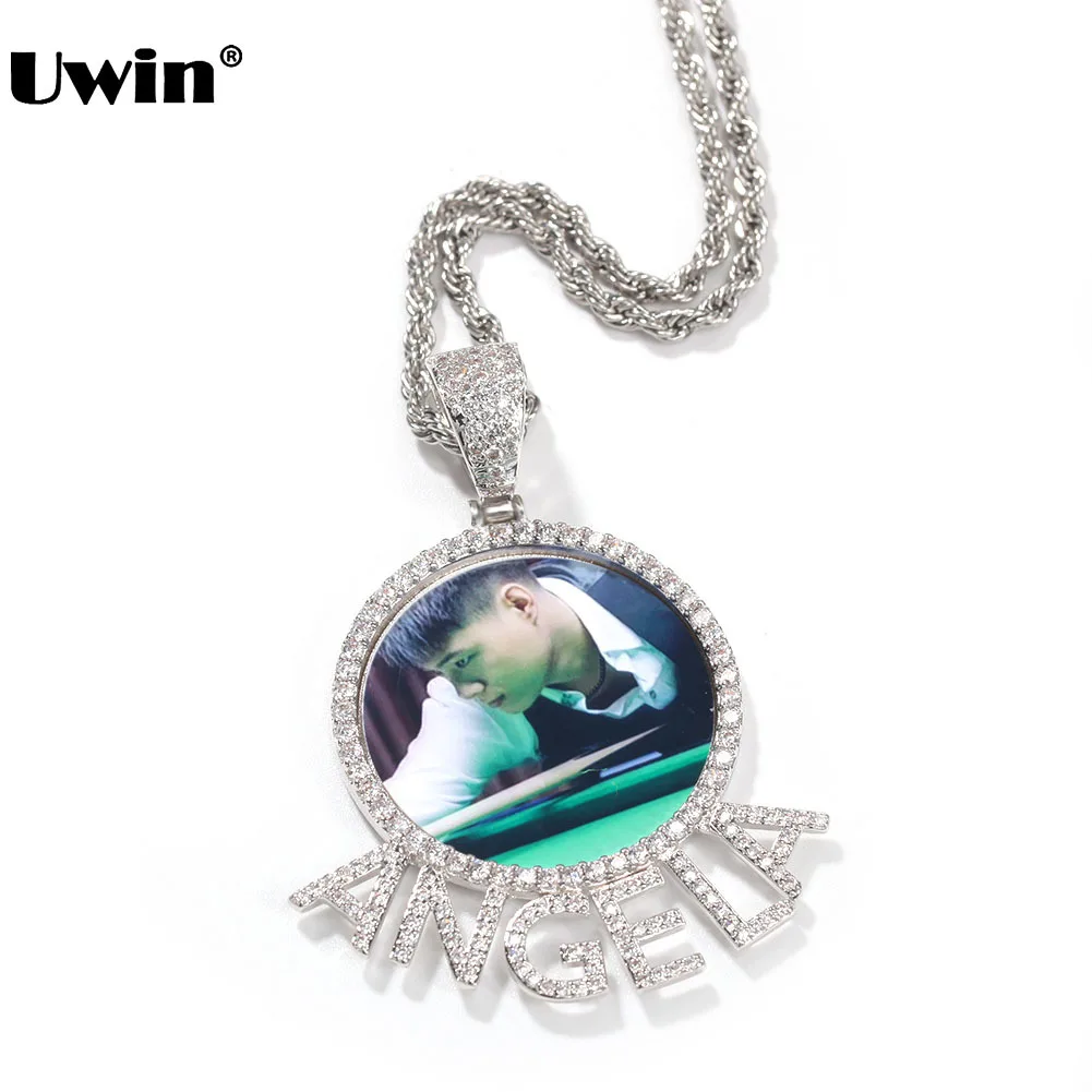 

Uwin Custom Name Photo Pendant Necklaces DIY Pictures Pendants Cubic Zirconia Hiphop Jewelry Copper Micro Paved CZ Cuban Chain