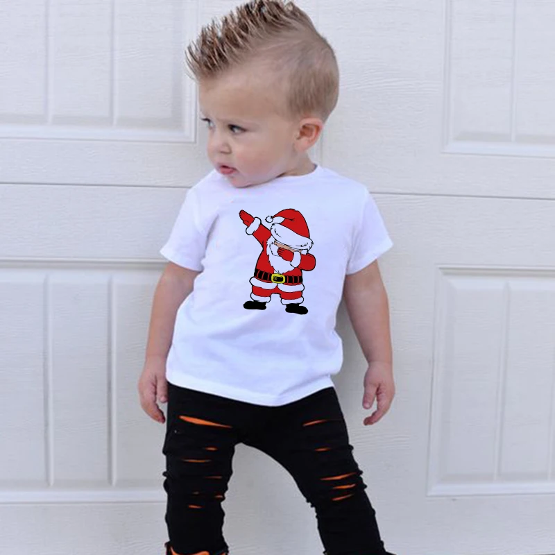 

Kids Christmas White T Shirt Unisex Children Dabbing Santa Pattern Print Tee Shirts Toddler Fashion Short Sleeve T-shirt Tops