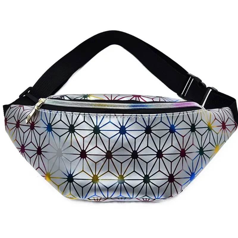 

Women Faux Leather Fanny Pack Gradient Hologram Waist Bag Geometric Chest Purse 20CA