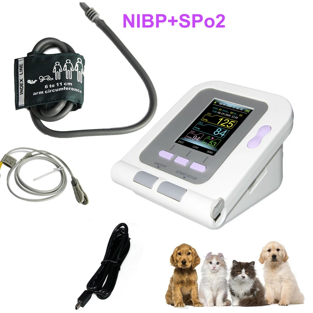 08A-VET Veterinary Blood Pressure Monitor Animal Electronic Sphygmomanomete Digital NIBP Heart Beat Tester + BP Cuff SPO2 Probe | Красота и