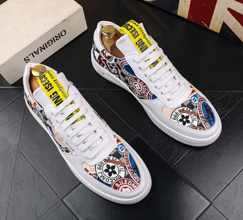 Туфли мужские с кружевом Вулканизированная подошва стиль хип-хоп белые b66