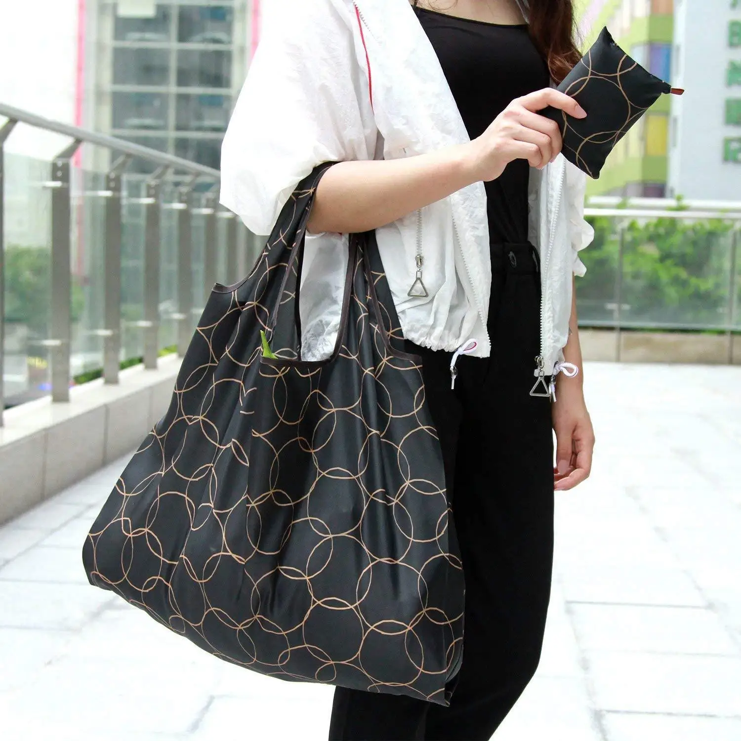 

Hot Sale Fashion Casual Recycle Waterproof Storage Bag Stylish Foldable Handle Canvas Eco Shopping Bag Reusable Tote Pouch