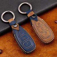 genuine leather cover for ford fiesta focus 3 4 mondeo ecosport kuga focus st car key smart remote key case fob