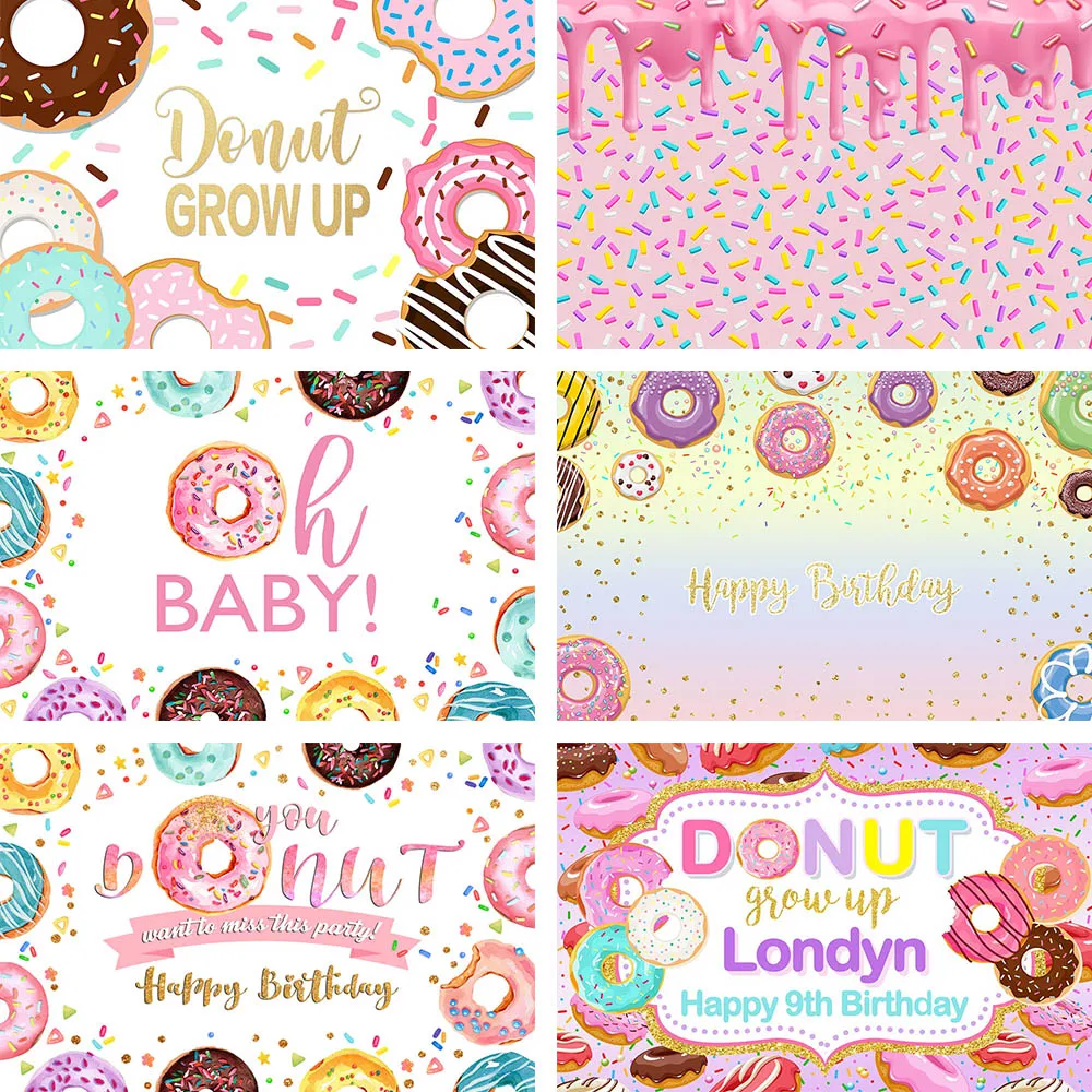 Fondo personalizado de Donut para fiesta de cumpleaños de niña, Fondo de fotografía Rosa Chocolate, accesorios de decoración para estudio fotográfico