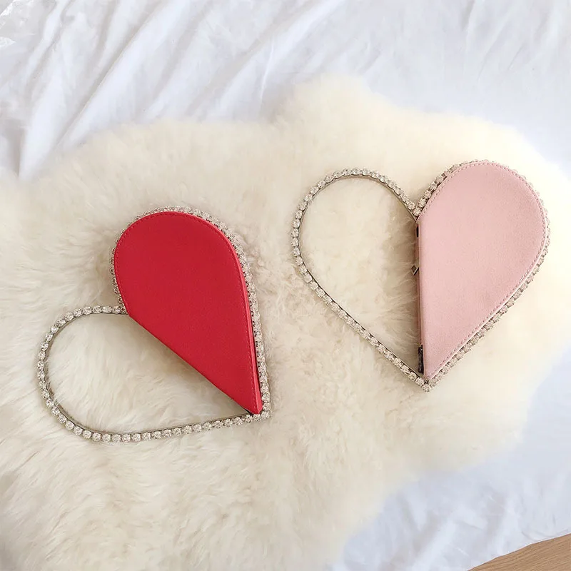 

GW Unique designer with rhinestone acrylic clutch stylish cute red heart shaped chain evening bag ladies shoulder bag hot handba