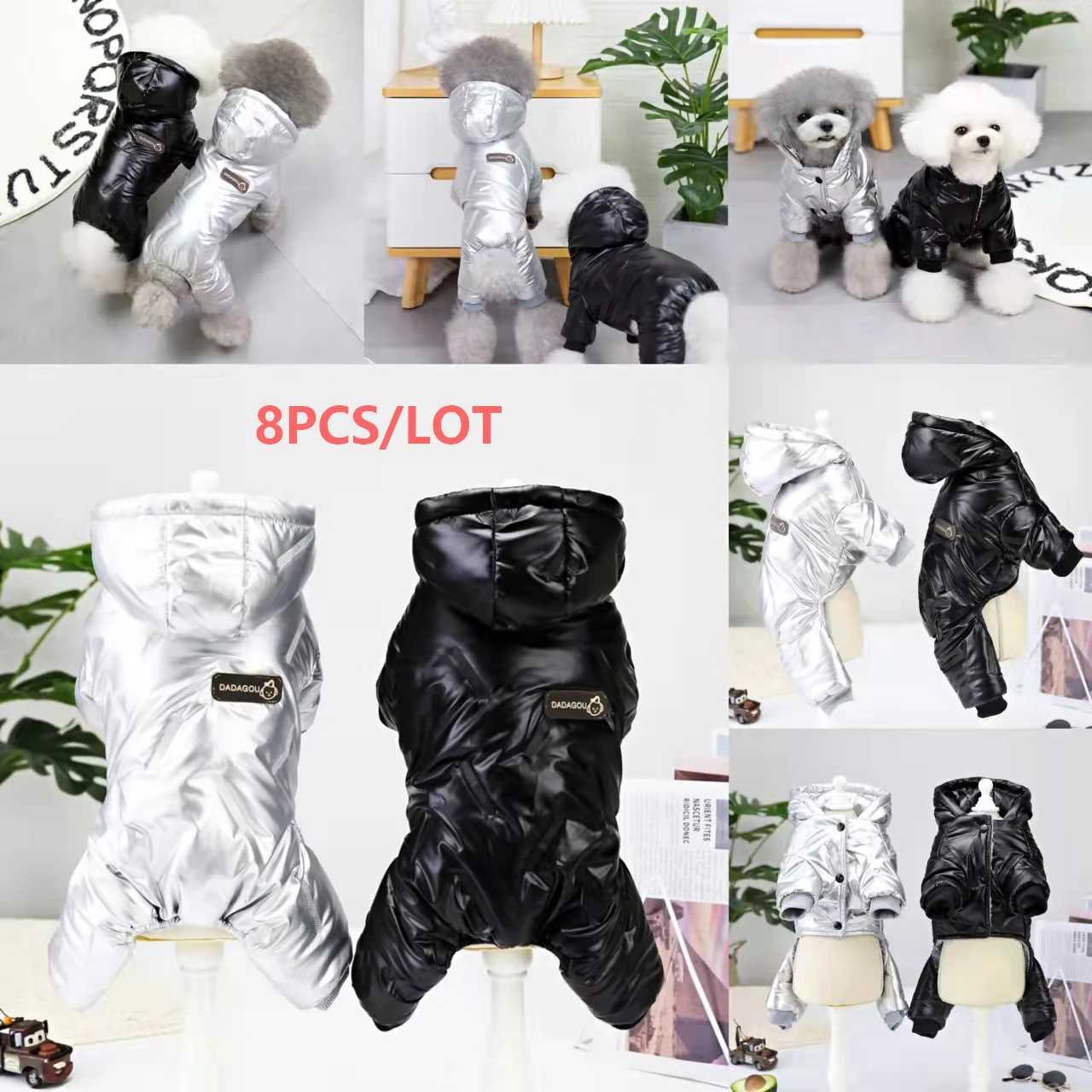 

8PCS Winter Pet Dog Jacket Clothes Hooded Four-Legs Padded Jacket Clothing Super Warm Thicker Cotton Coat Waterproof Small Dogs