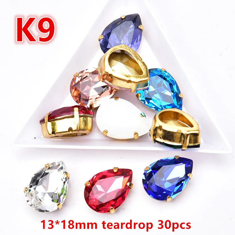 

High Quality K9 Rhinestones With Gold Claw Crystal 13*18mm Teardrop Glass Strass Mix Color Sew On Dress Diy Accessories Garment