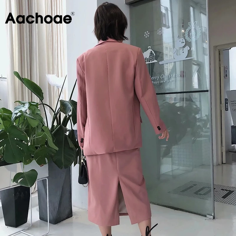Aachoae однотонный Элегантный женский комплект 2 шт. Двубортный повседневный