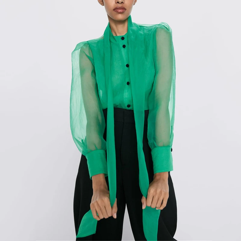 OMIKRON/Новые модные летние женские шифоновые блузки с длинным рукавом офисные