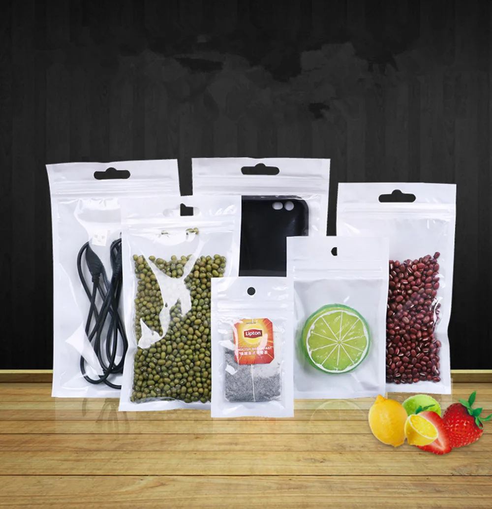 Прозрачный белый пакет с застежкой-молнией 100 шт./лот пластиковый Плоский