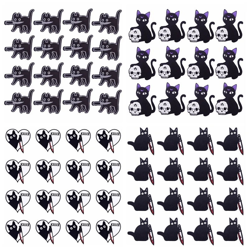 Pulaqi 10 шт. нашивки с утюгом для кошек и ножей DIY Вышитые одежды оптовая продажа