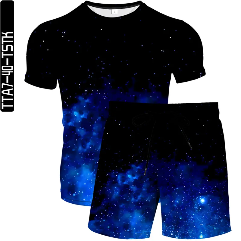 

Summer starry sky pattern T-shirt men and women fashion T-shirt short-sleeved + shorts 3D printing hip-hop T-shirt 2-piece set