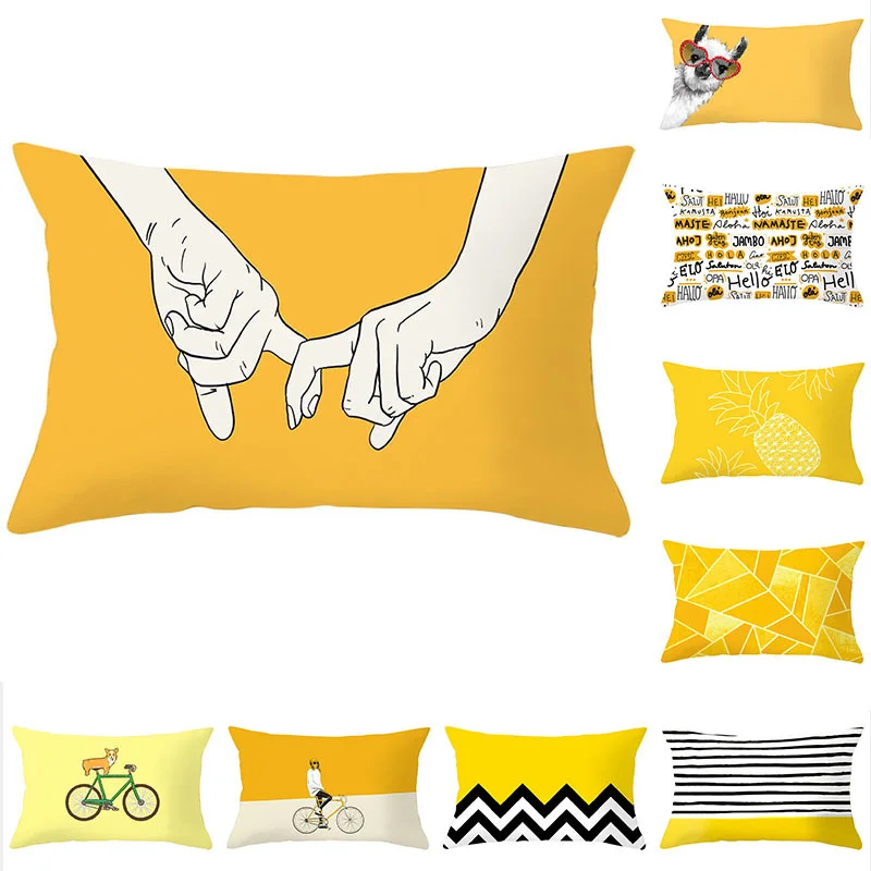 

Cushion Cover 30x50 Pillow Case Yellow Geometric Sofa Decorative Pillow Cover Polyester Home Decoration Pillowcase Funda Cojín