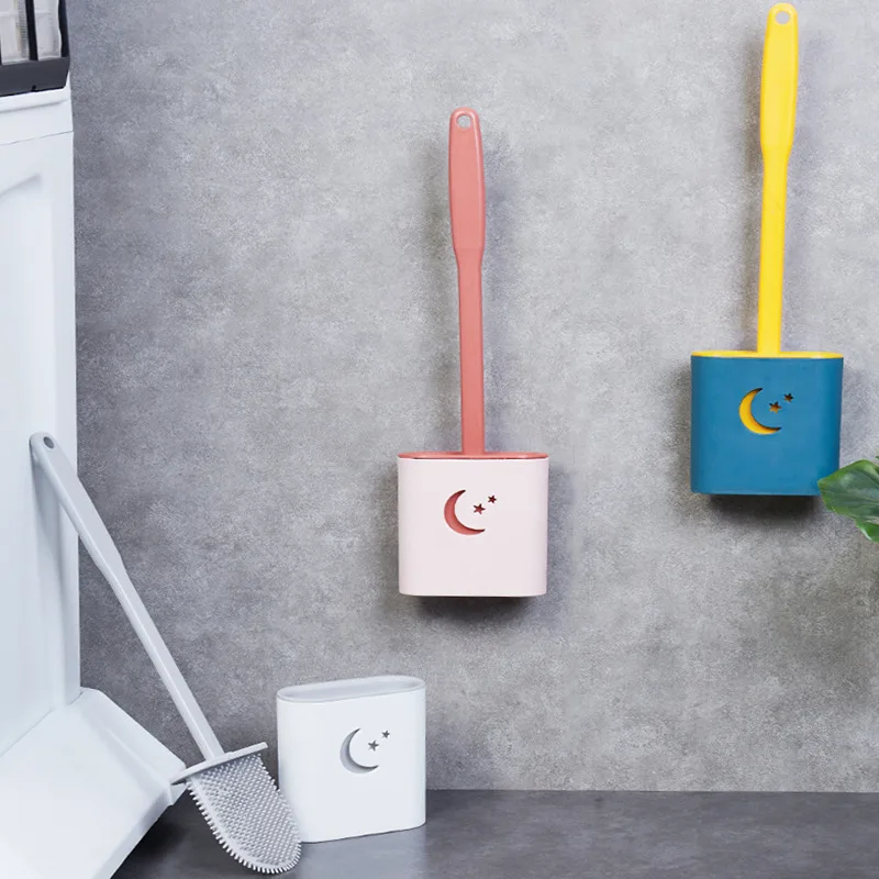 

WC Flat Head Flexible Soft Bristles Brushes No Dead Corner Deep-Clean Silicone Brush Head Toilet Brush Bathroom Cleaning Brushes