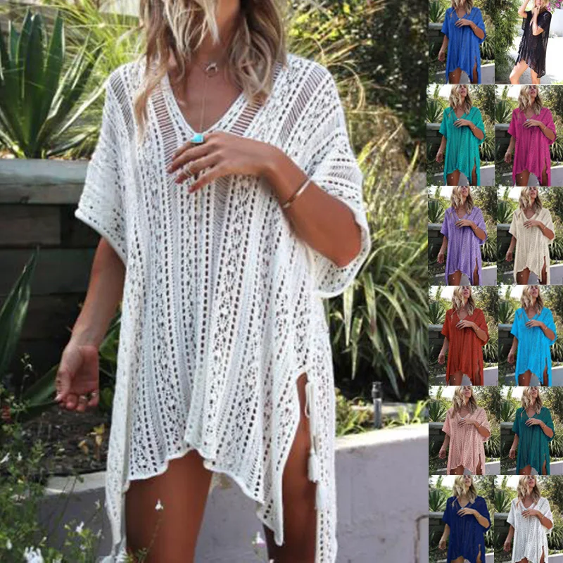 

Vamos Todos 2021 Summer Beach Cover Up Plus Size 13 Multi Colors Swim Cover Up For Women Crochet Dress Vacation Outfits Coverup