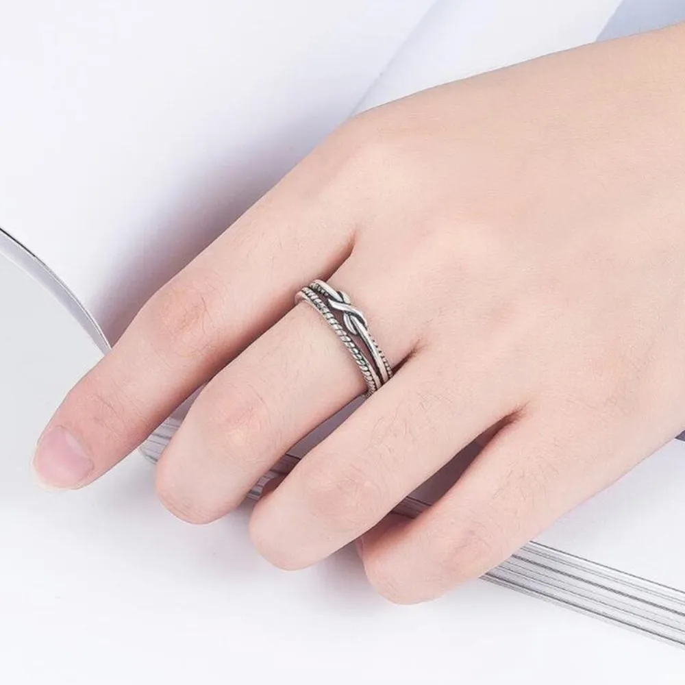 

925 Sterling Silver New Jewelry New Woman Ring Retro Hollow Black Opening Size Adjustable Man Creative Ring