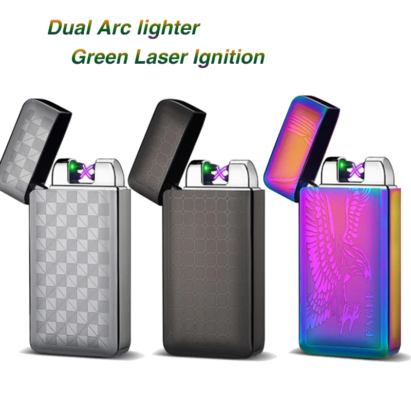 Двойная дуговая USB Электронная сигарета зажигалка зеленый лазер Lgnition