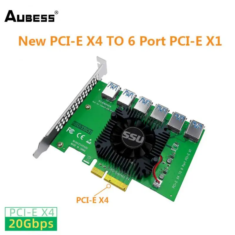 

Переходник PCI Express X4, 20 Гб, от 1 до 6, карта расширения PCI-E до PCI-E, адаптер PCIE, слот 4X до 16X, USB 3,0, переходник-удлинитель для майнинга биткоинов