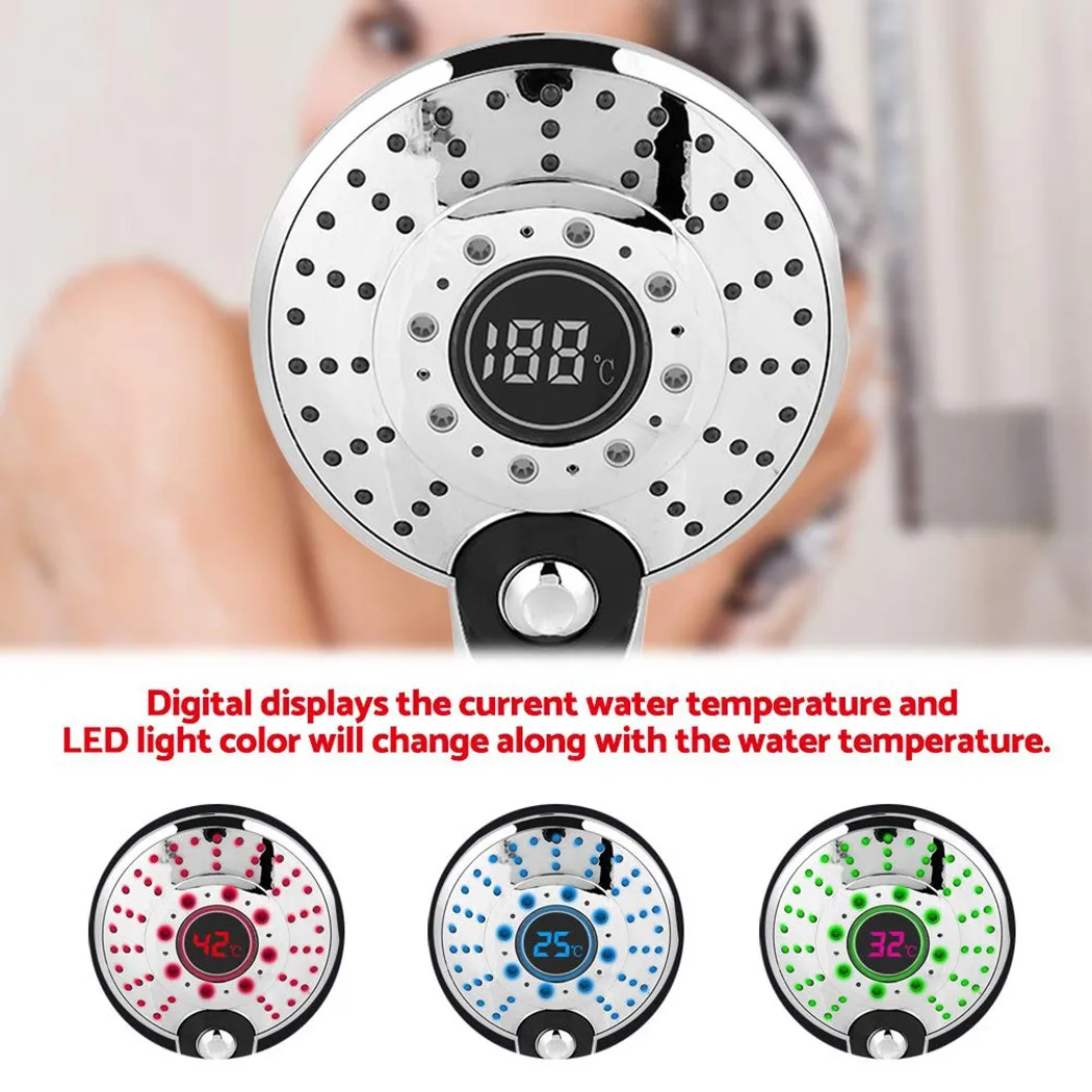 

0.3-1.8MPA Shower Head 1pcs 2-way 3-Colors ABS Plastic Digital Display