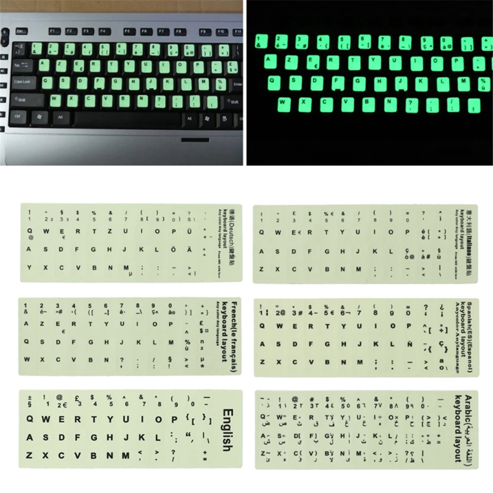 

Fluorescent Keyboard Stickers Spanish/English/Russian/French/Deutsch/Arabic/Korean/Japanese/Luminous Keyboard Protective Film