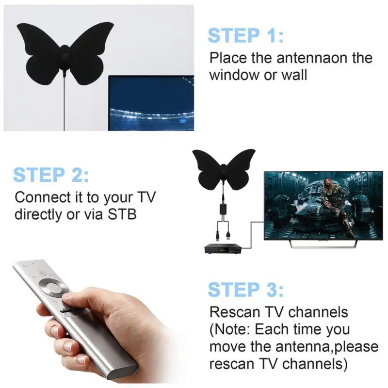 

Long Distance New Fashion Butterfly Pattern Digital TV Antenna 1080P High Quality Indoor Digital TV Antenna Signal Receiver