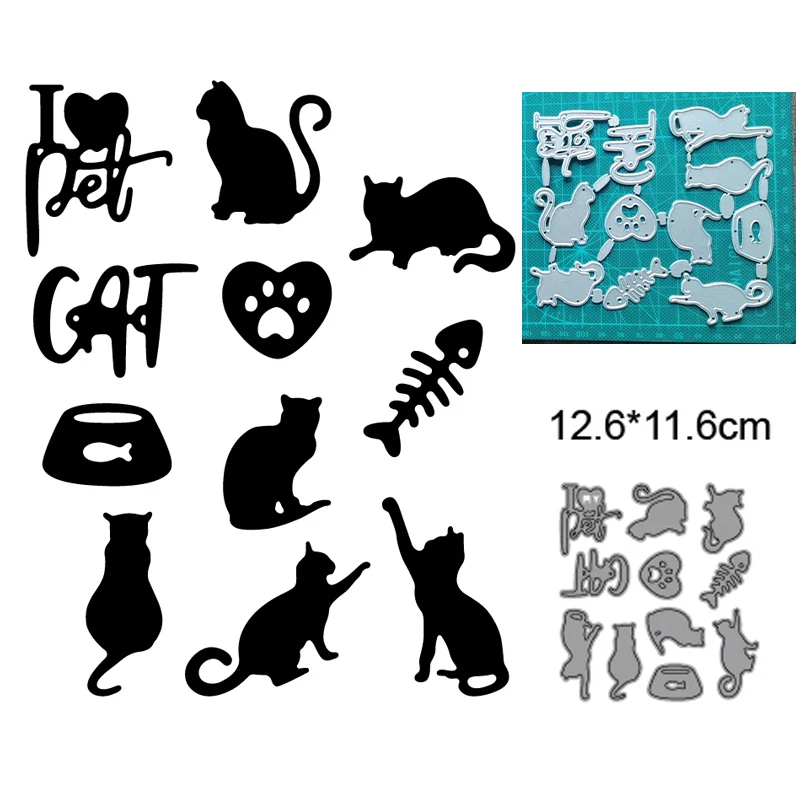 

11pcs/lot Cat Fish Bone Letter Metal Cutting dies Scrapbook Template DIY Photo Album Card Decoration Embossing Folder Tool Mould