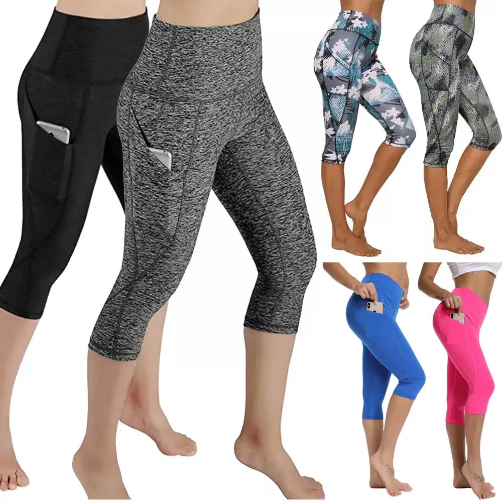 

High Waist Workout Calf-length Yoga Running Leggings Push Up Leggins Sport Women Fitness Yoga Pants With Pockets Gym Girl Tights