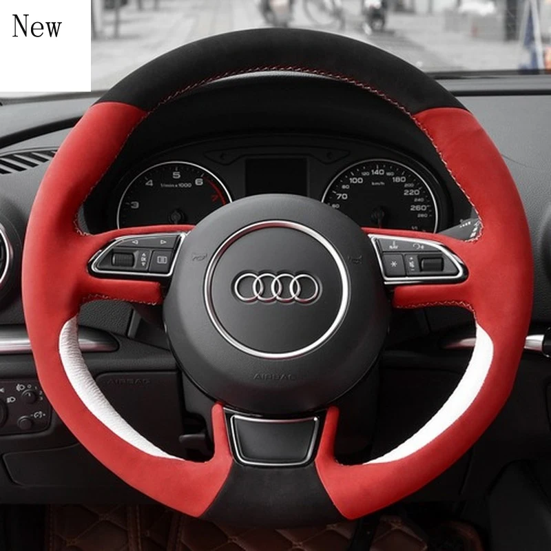

Для Audi A4l A6l A3 Q5 Q7 A5 Q3 на заказ ручной работы из кожи и замши чехол рулевого колеса автомобиля набор аксессуары для автомобильного интерьера