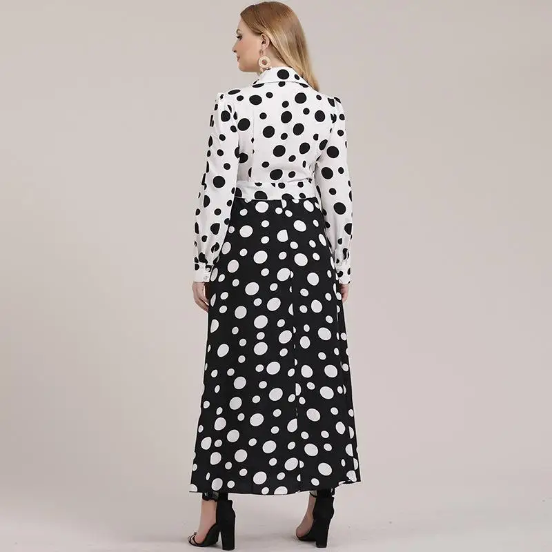 5XL размера плюс в горошек женское платье 2019 осеннее с длинными рукавами для