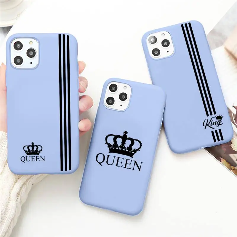 Модный чехол для телефона King Queen пары iPhone 12 mini 11 Pro Max X XR XS 8 7 6s Plus ярко-Фиолетовый