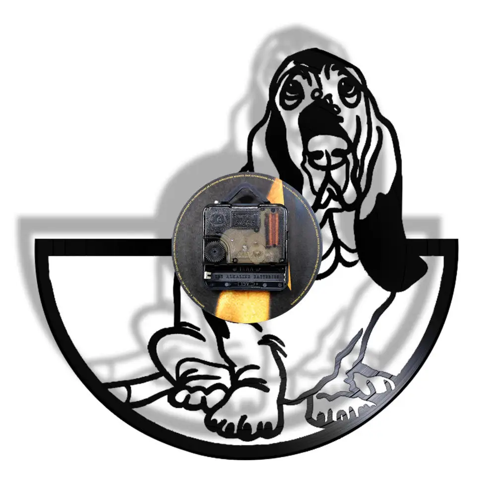 Basset Hound Silhouette Canine Pet Vinyl Record Wall Clock Gift For Dog Lover Handmade Puppy Art Light Decor Animals Design | Освещение