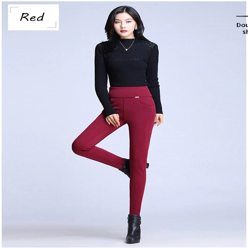 red legins Babbytoro, женские леггинсы, зимние, теплые, флисовые, плюс толстый бархат, высокая талия, джеггинсы, узкие брюки размера плюс, 6XL, 5XL, S, белые, черные - Цвет: red legins