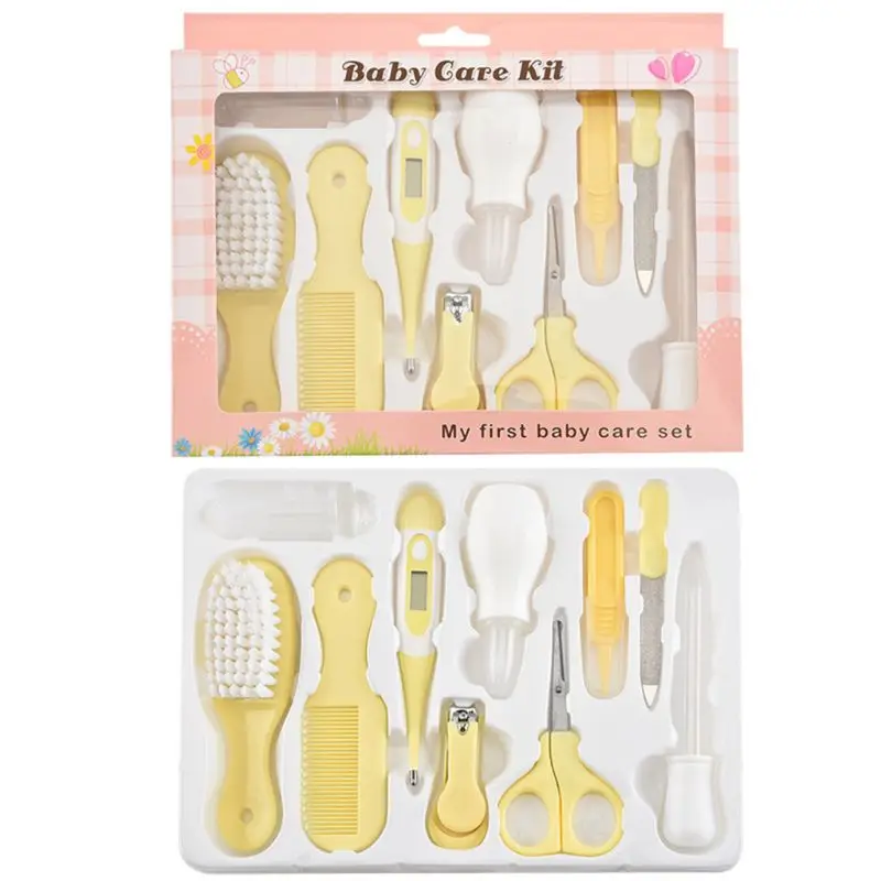 

Muti-use Newborn Infant Kid Health Care Set Nail Hair Brush Thermometer Convenient Daily Baby Hair Brush Care Kits 10pcs