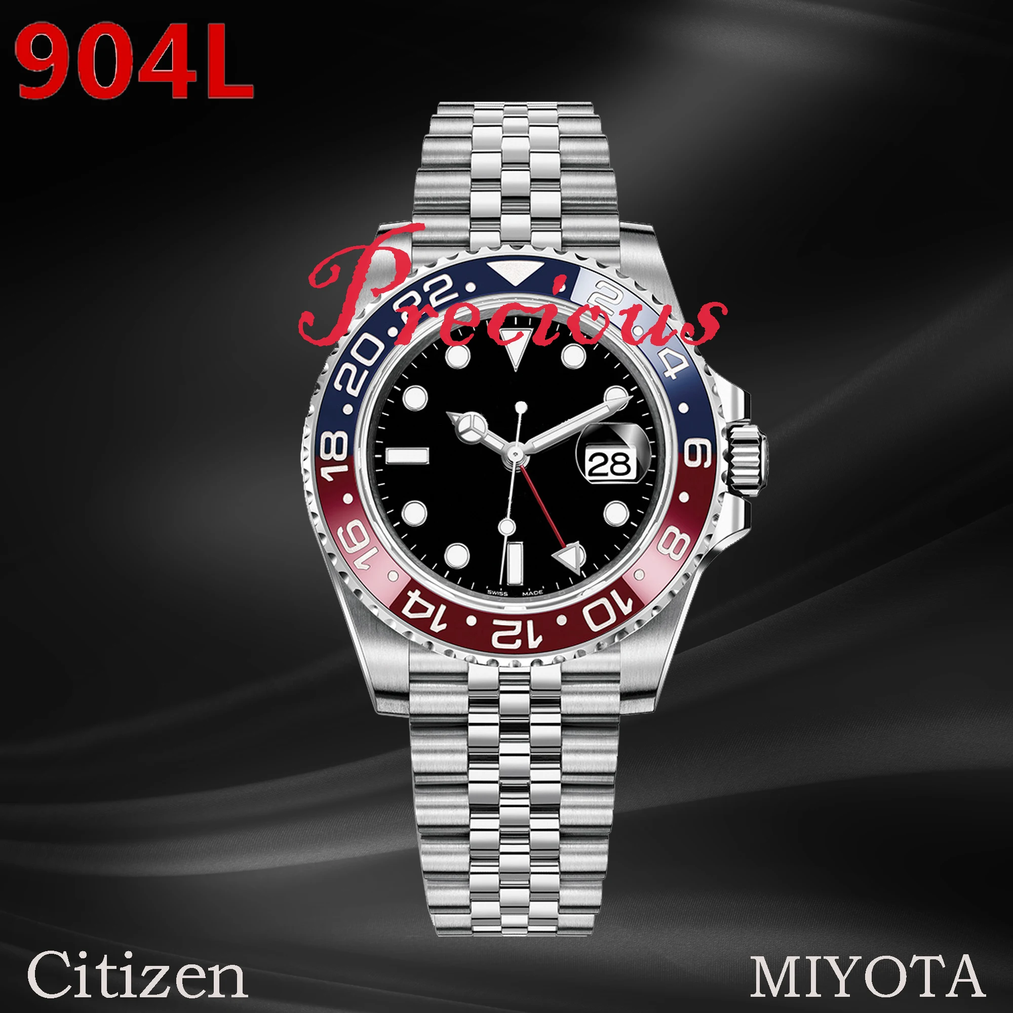 Мужские автоматические часы 904L MIYOTA из нержавеющей стали с пятибисерной цепочкой