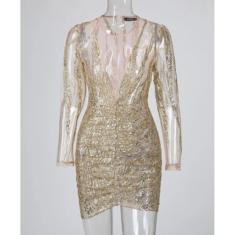 Прозрачное лоскутное платье с блестками женское Сетчатое мини-платье для