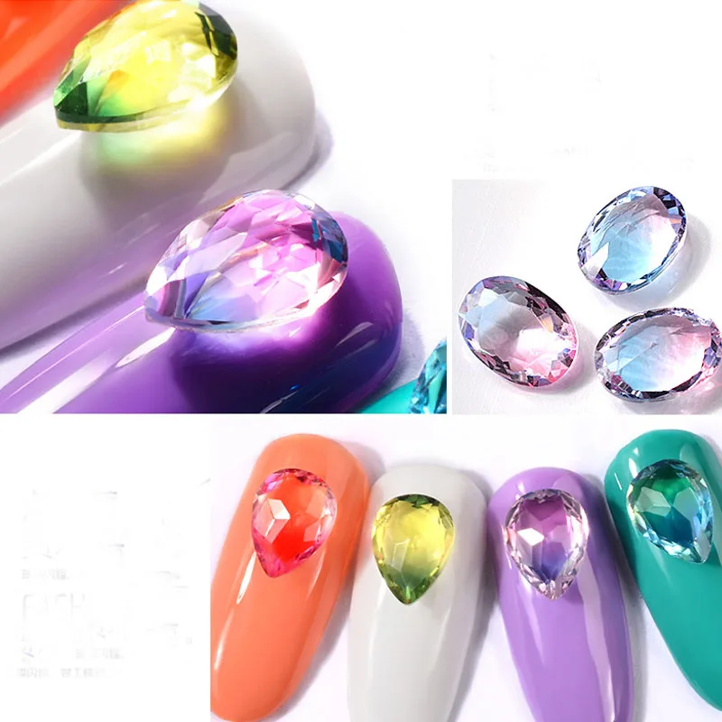 10pcs/bag 8*6mm Nail Jewerly Clear Flame Glass Rhinestones for Nails Oval/Rectangle/Waterdrop Glitter Diamond For Nail Art Decor