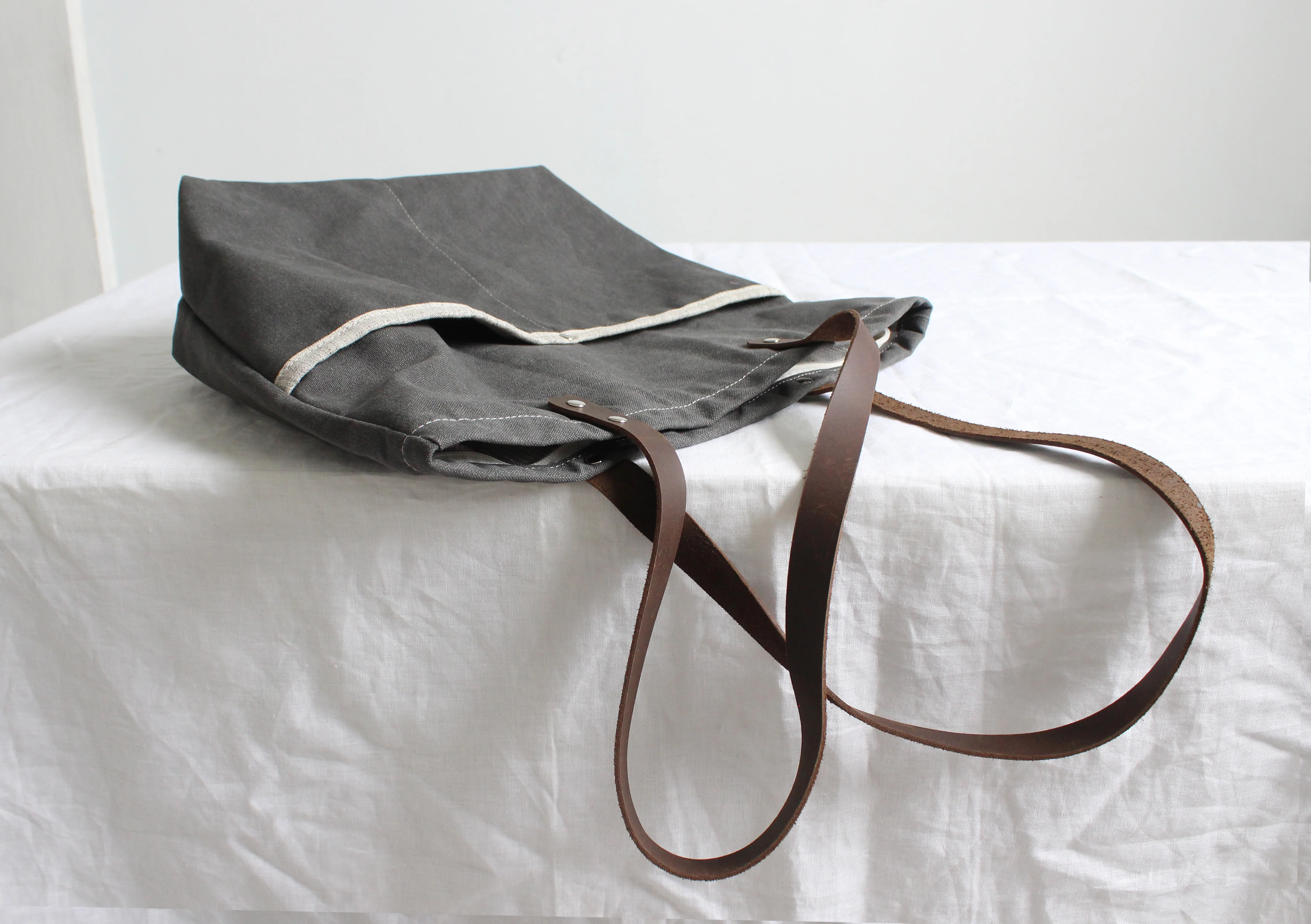 Оригинальная темно-серая большая кожаная Холщовая Сумка ручной работы женская