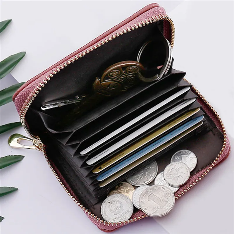 

Business Card Holder Wallet Women Men Red/black/pink PU Leather Bank/ID/Credit Card Wallet Unisex Zipper Card Case