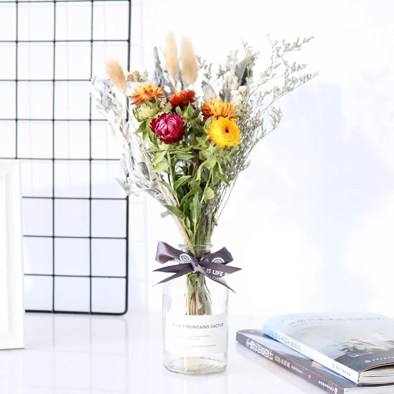 

11-Type Mix Real Natural Preserved Dried FLower Bouquet Gypsophila Rose Photograph Home Desktop Office Garden Wedding Decoration