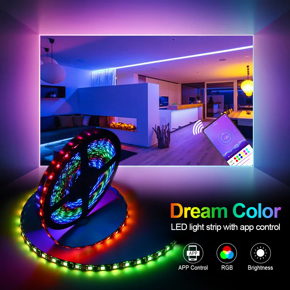 Светодиодная лента RGB 5 м 10 30/60 светодиодов/м SP110E Bluetooth управление через приложение